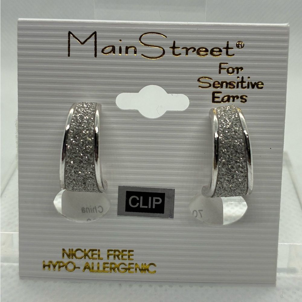 3For$20 MainStreet Silver Glitter Clip Hoop Earrings